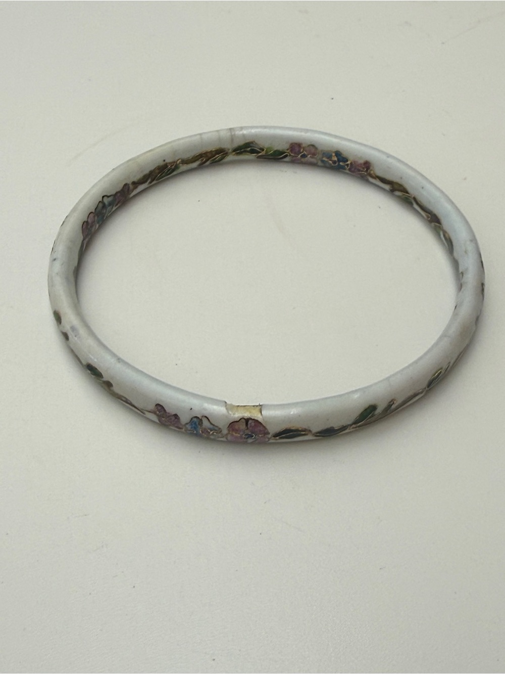 White Enamel Floral Cloisonné Bangle Bracelet